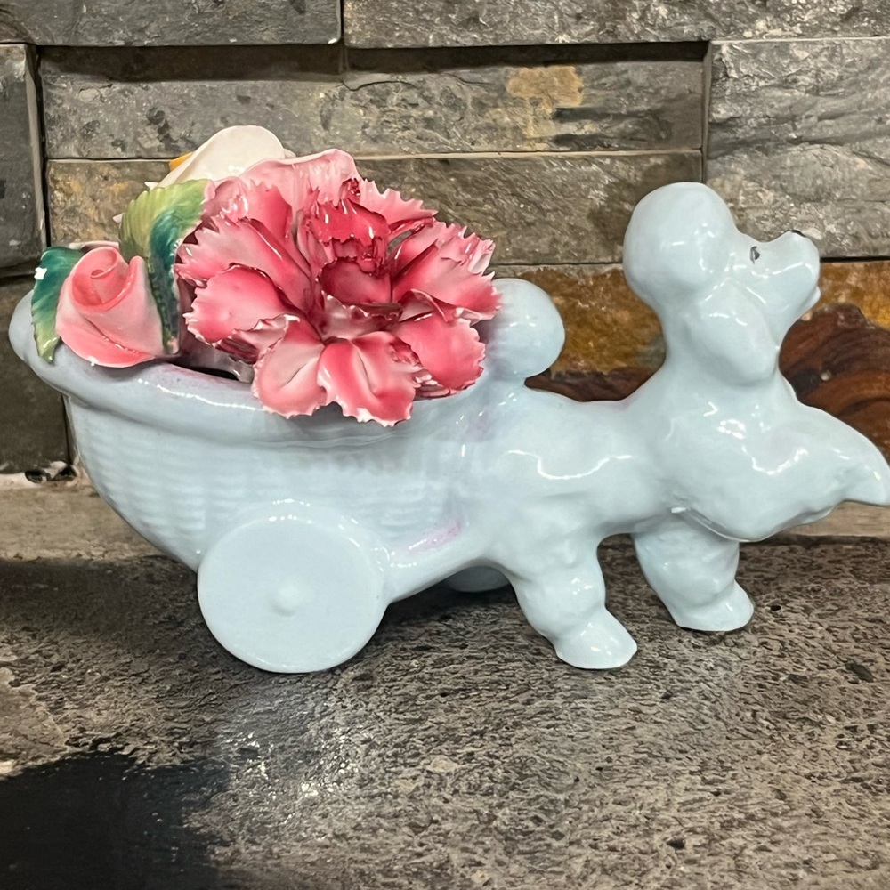 Vintage Org. Thorley fine English bone china blue poodle flower Staffordshire